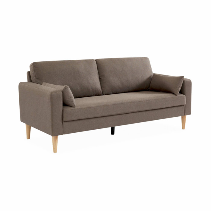 Canapé en tissu marron - Bjorn - Canapé 3 places fixe droit pieds bois. style scandinave
