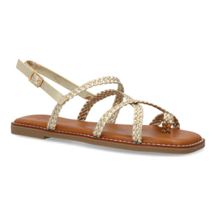 Sandalias planas de mujer, elegantes y comodas, diseño trenzado con cierre de hebilla ajustables