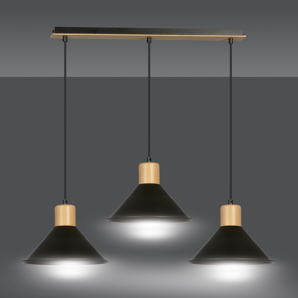 Lampada a sospensione ROWEN in acciaio nero e legno