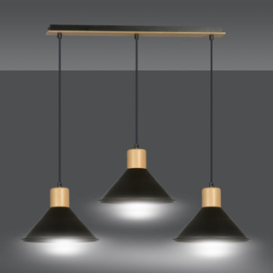 Lampada a sospensione ROWEN in acciaio nero e legno