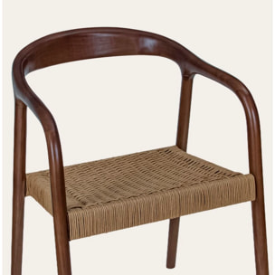 Chaise Parvati -bois massif d'hévéa et corde-couleur noyer 62 x 78 x 53 cm