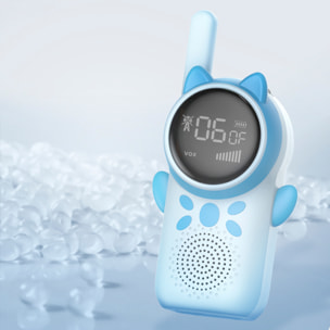 Walkie talkie per bambini D25, 1-3 km, schermo a colori da 1,5'', 99 codici di gruppo crittografati, luce LED. 2 unità. Batteria ricaricabile.