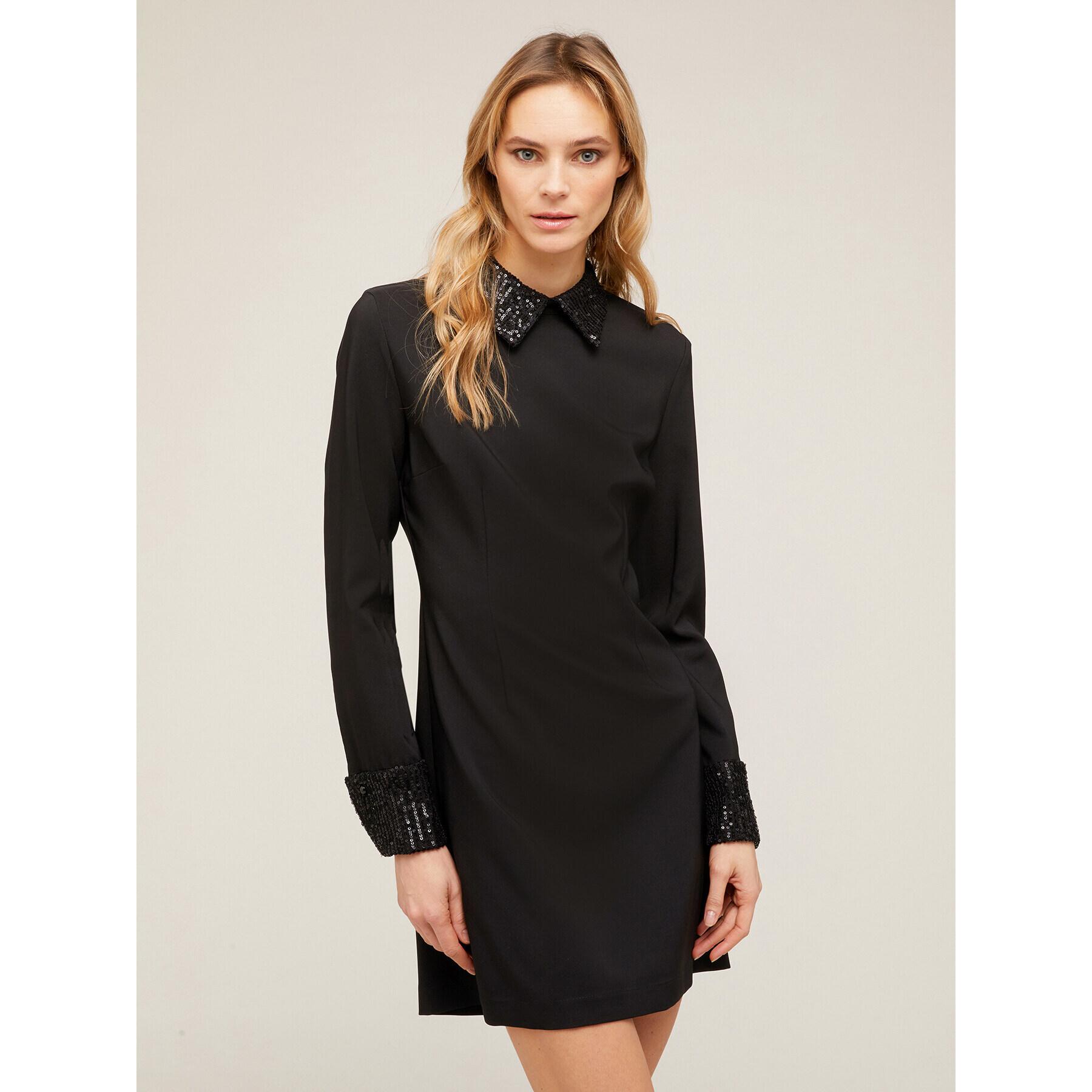 Motivi - Vestido de tubo con cuello bordado - Negro