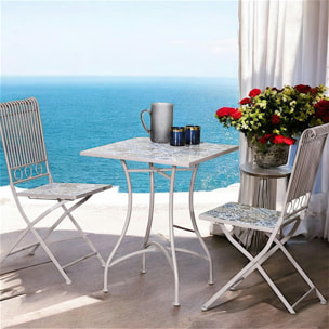 Petite table de jardin carreaux de ciment bleu et taupe 58 cm GRENADE