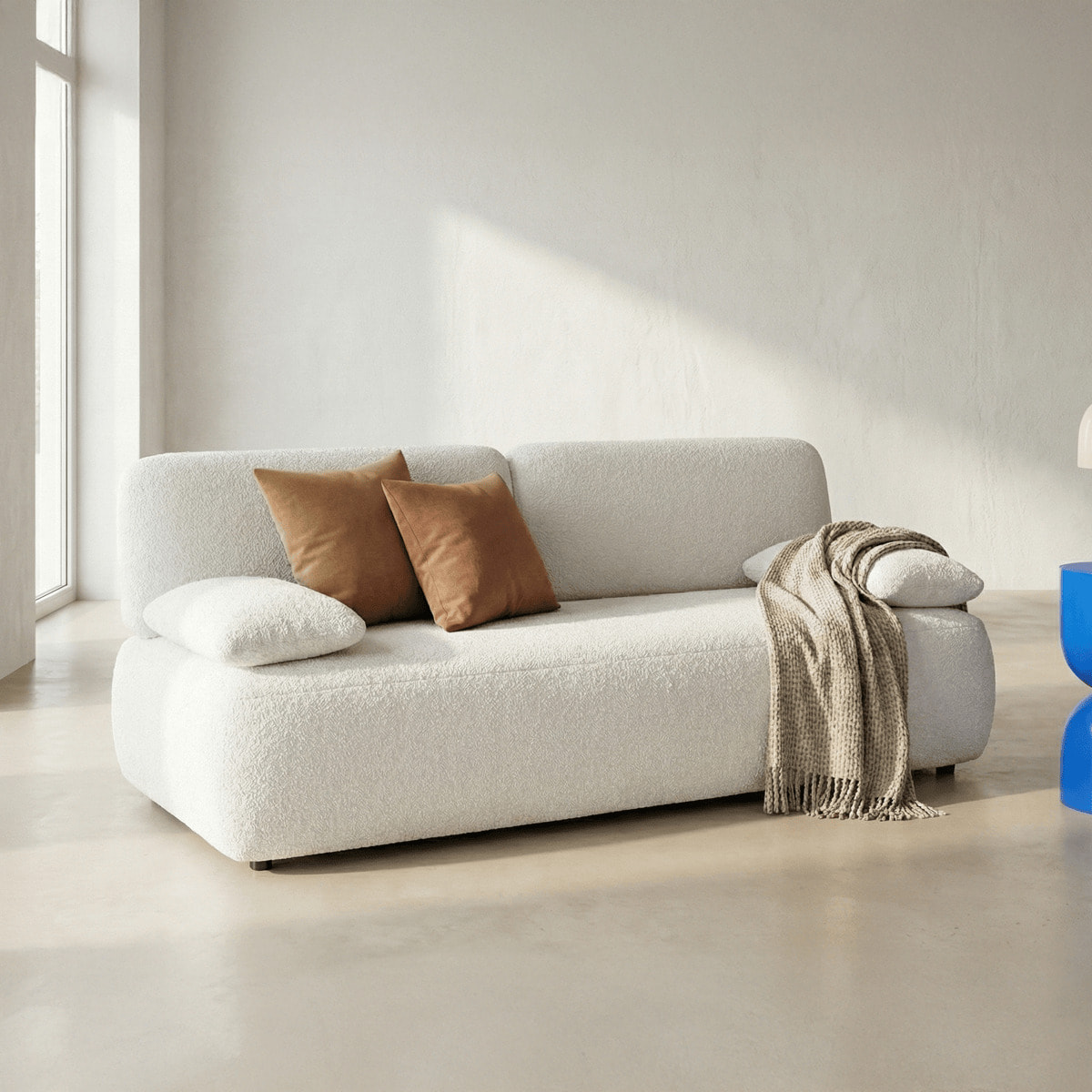 Canapé convertible 3 places avec coffre en tissu bouclette - GEMMA