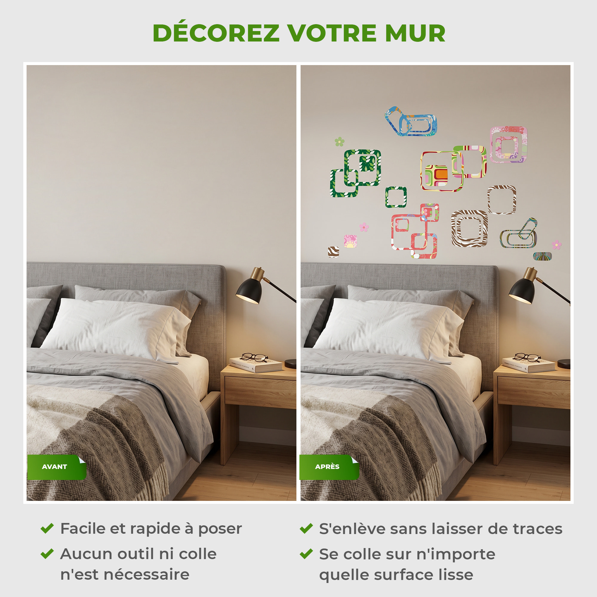 Stickers Muraux décoration adhésifs Mosaïque design multi couleurs