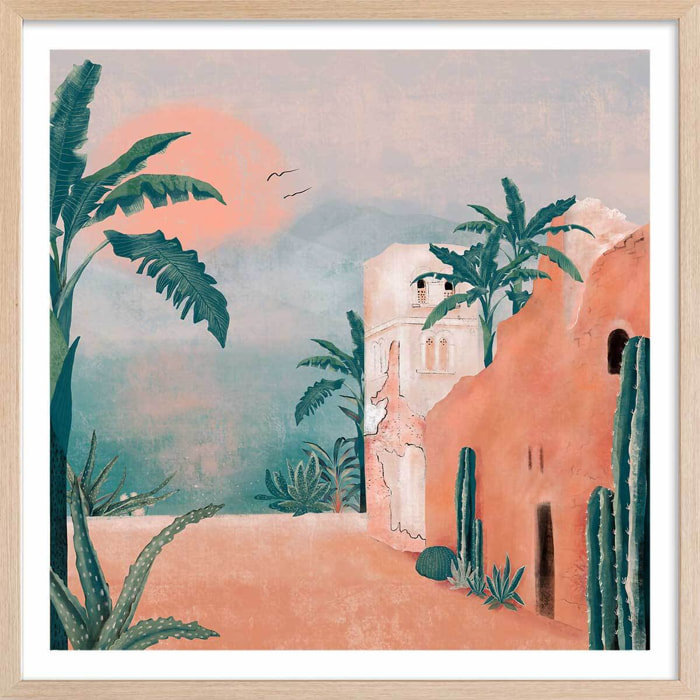 Affiche illustration ambiance la mamounia Affiche + cadre en bois - Chêne