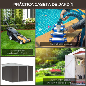 Cobertizo de Jardín 280x345x201 cm 8,9 m² Caseta Exterior de Acero para Almacenamiento de Herramientas con Puerta y 2 Ventanas Gris