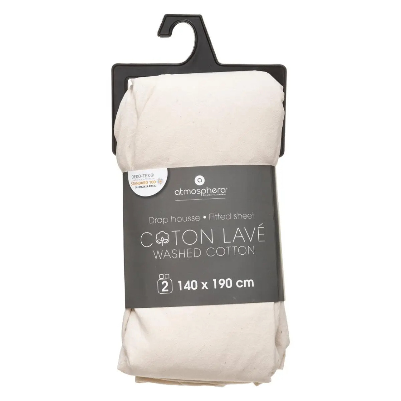 Drap-housse en coton lavé - ivoire 140x190 cm