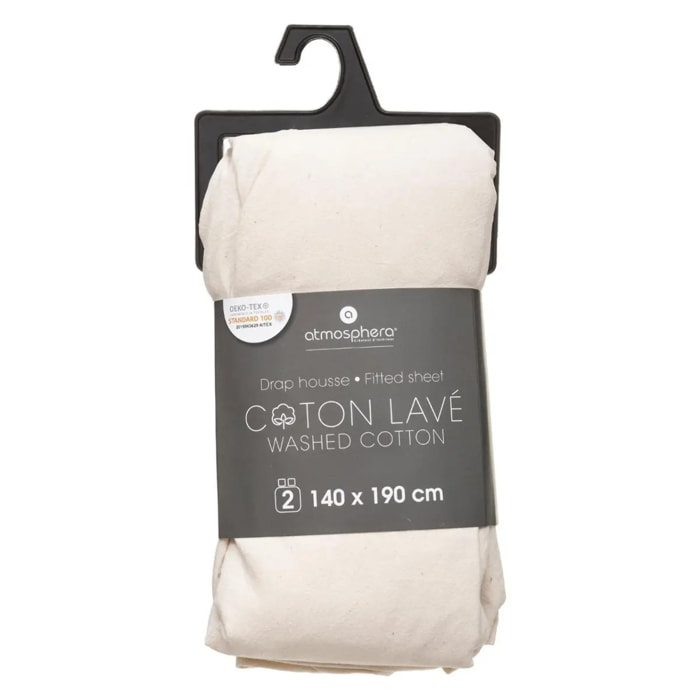Drap-housse en coton lavé - ivoire 140x190 cm