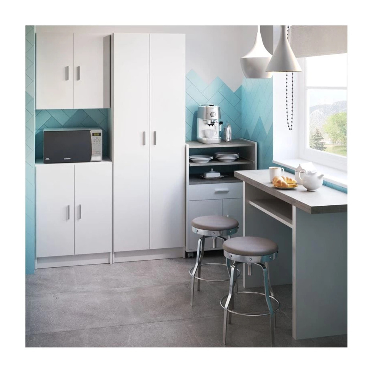 Mueble microondas Basic Blanco Artik (Blanco Mate) - Gris Cemento