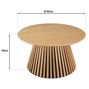 SYA - Table basse ronde D80 décor et chêne naturel pied à motif strié