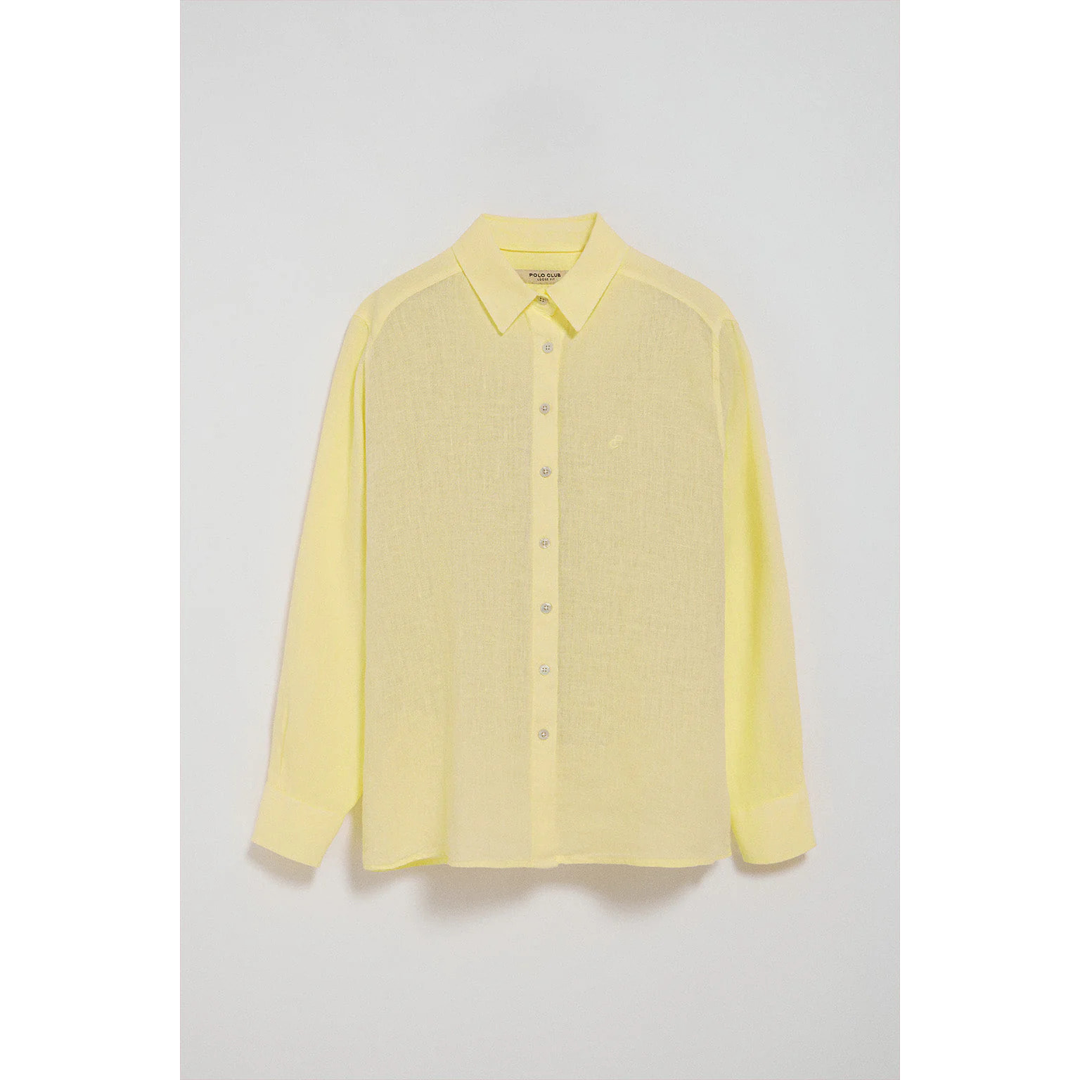 Camicia gialla in lino tinta in capo con monogramma ricamato