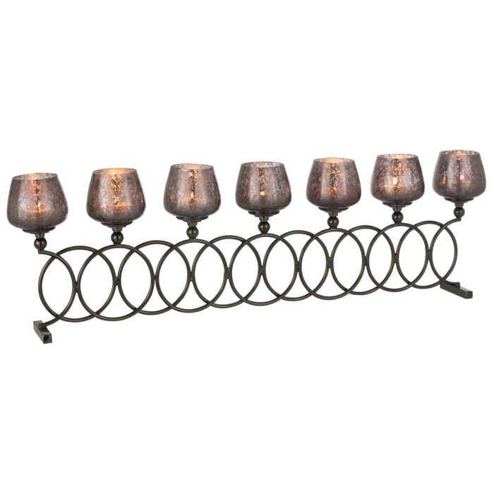 J-Line bougeoir 8 Anneaux craquelé - verre - gris