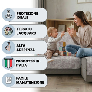 COPRIDIVANO GLAMOUR con Penisola DESTRA, Antiscivolo, Cotone+Microfibra+Fibre Varie, Made in Italy - GRIGIO SCURO