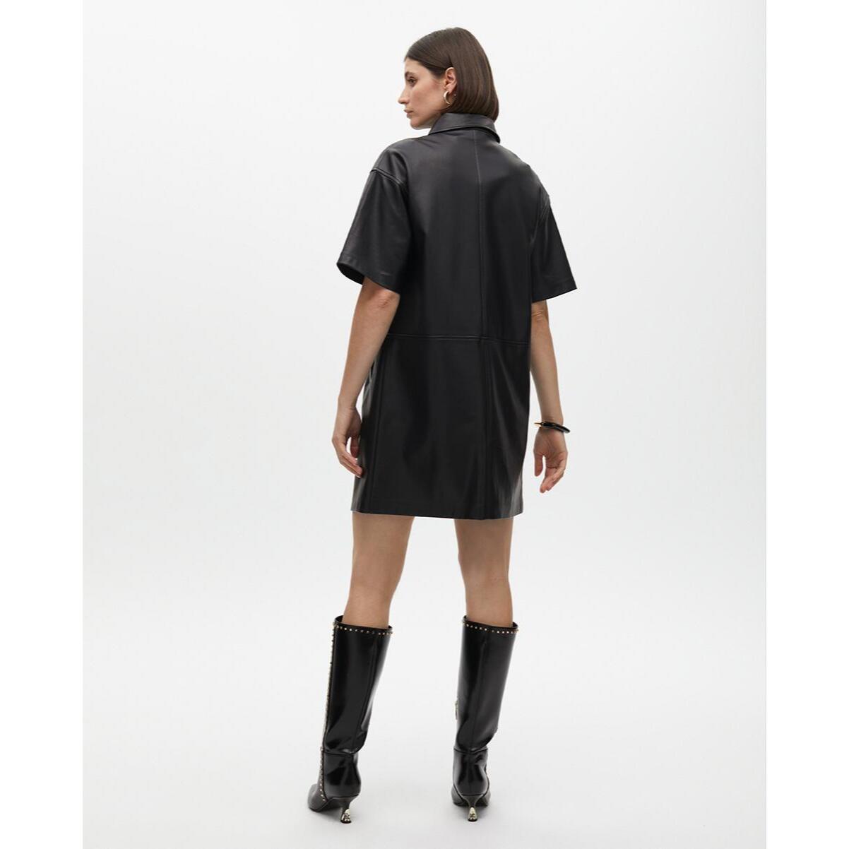 Vestito Mini Dritto Effetto Pelle