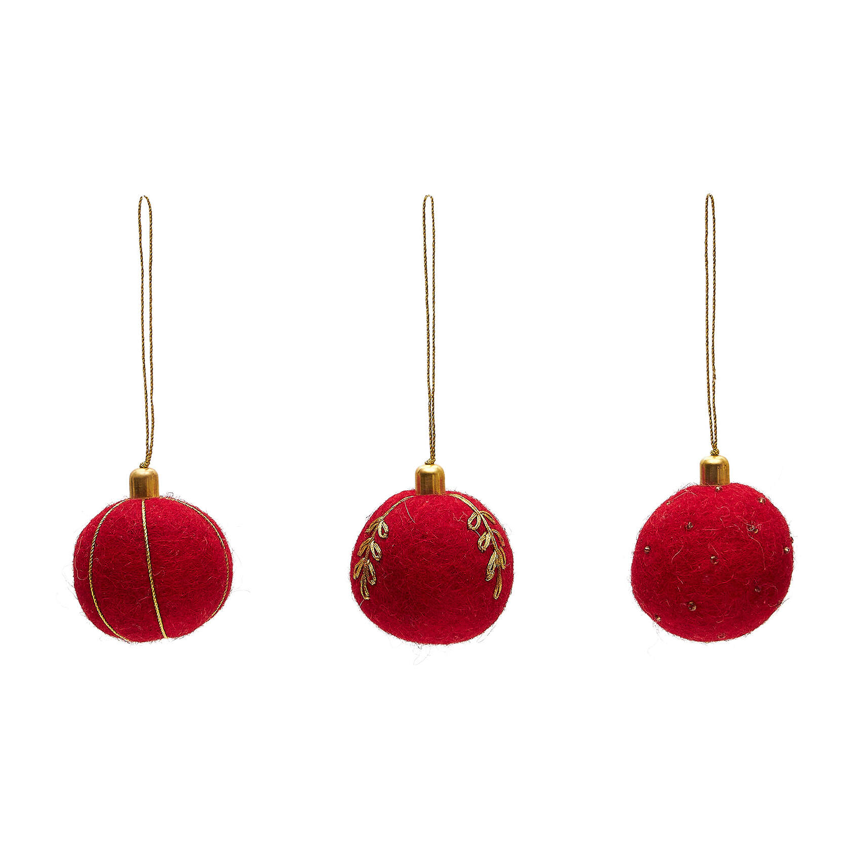 Set Breshi de 3 bolas colgantes decorativas pequeñas rojo y detalles dorados