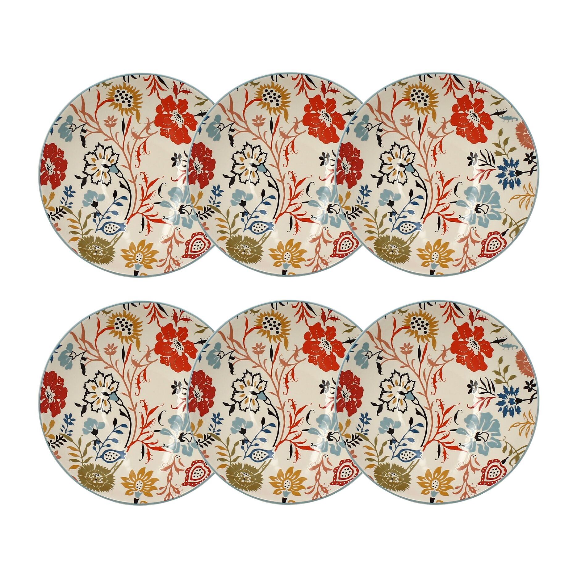 Lot de 6 assiettes calottes florales en grès 19cm JAIPUR
