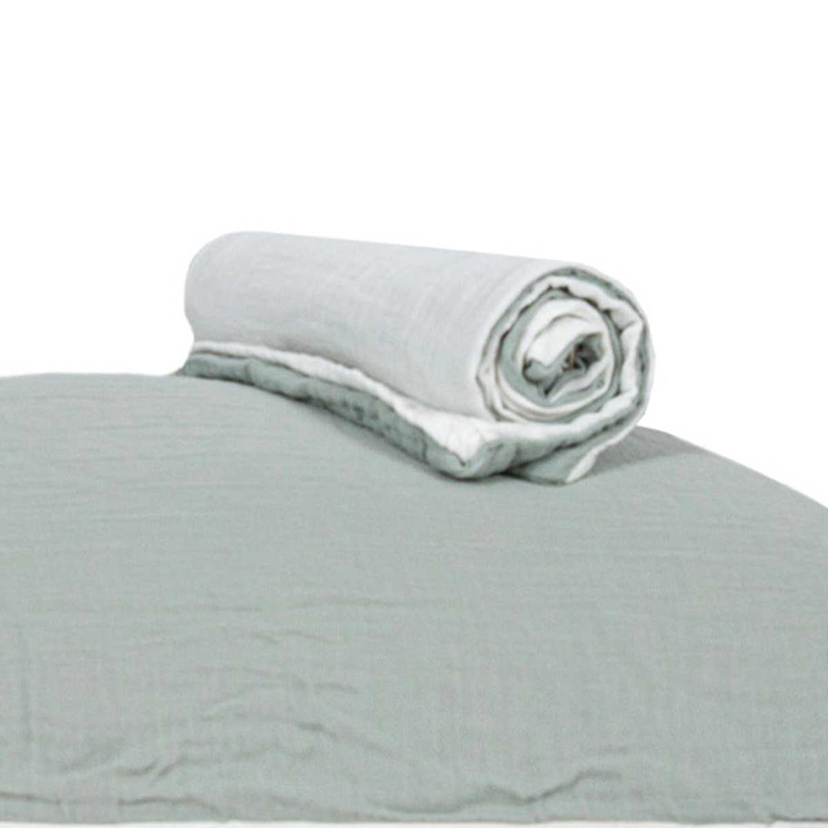 Lot 2 taies d'oreiller réversible gaze de coton vert sauge/écru - NOE