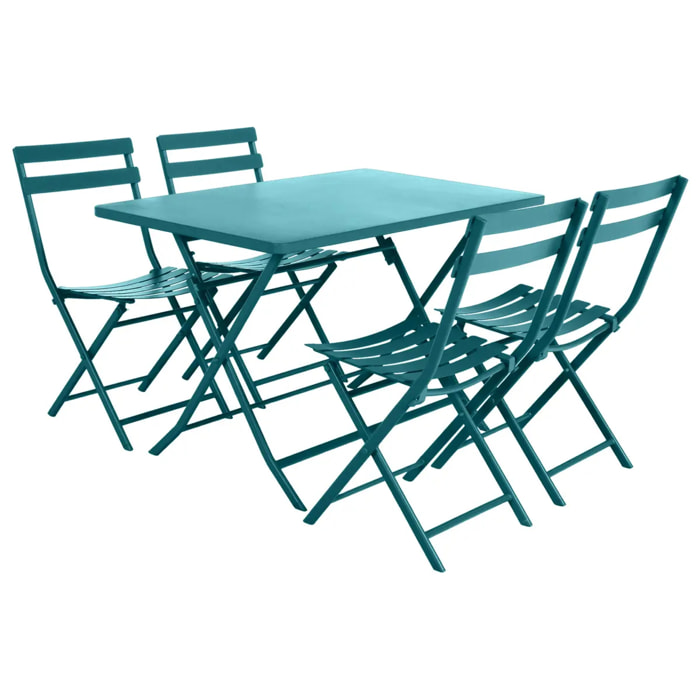 Table de jardin pliante rectangulaire "Greensboro" bleu canard 4 places en acier traité époxy