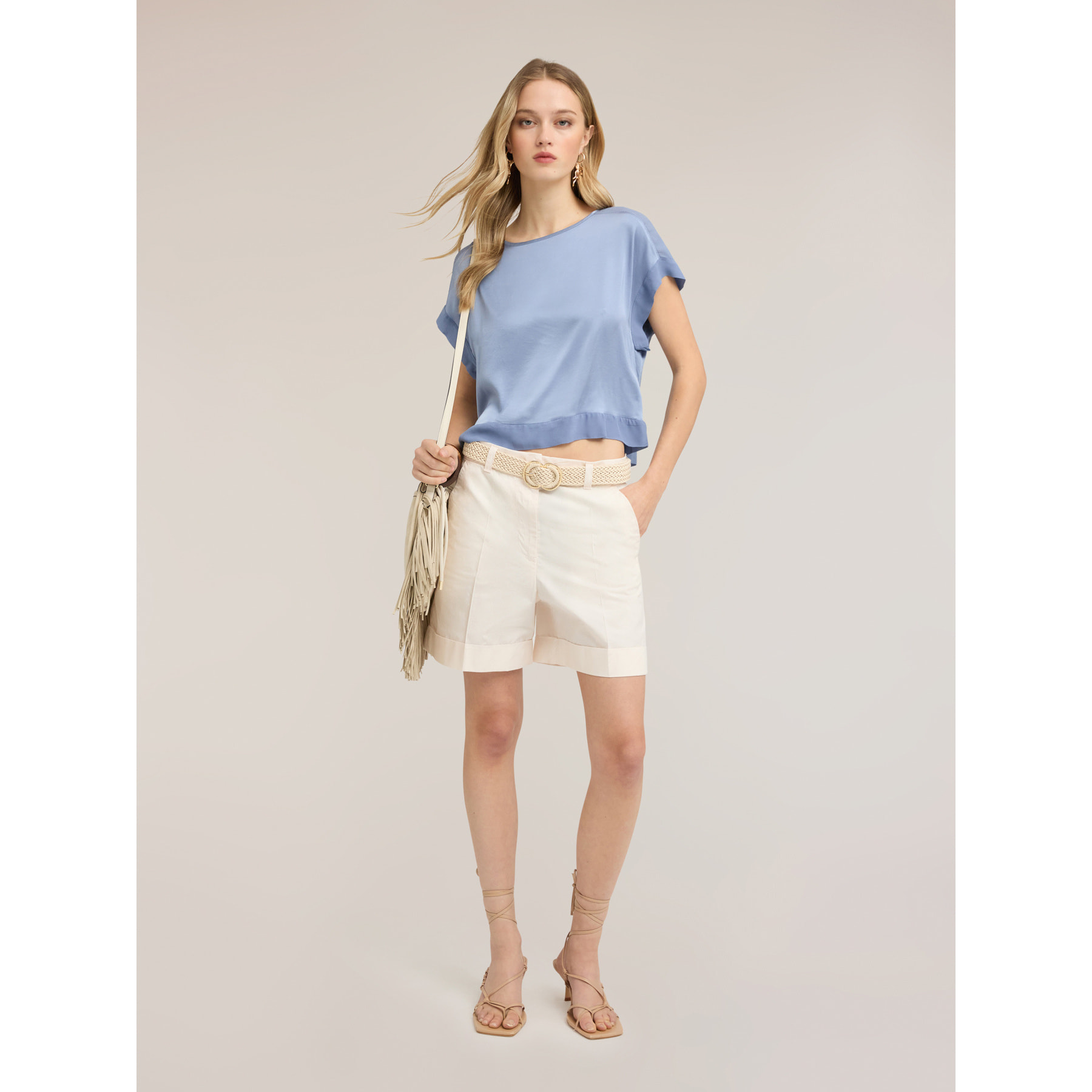 Motivi - Blusa in raso con scollo a barchetta - Azzurro
