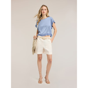 Motivi - Blusa in raso con scollo a barchetta - Azzurro