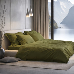 SARTORIALE Completo letto Elegance Tinta Unita in Percalle_Matrimoniale_Oliva