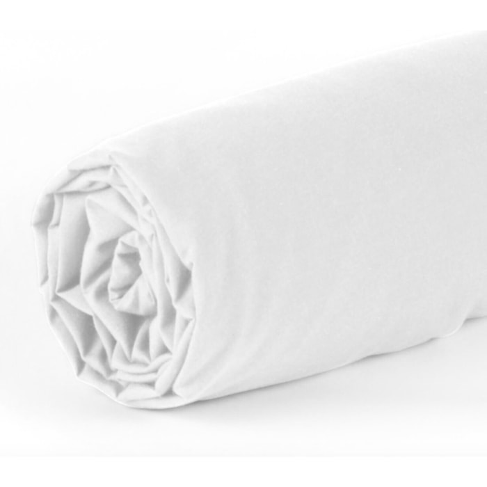 Drap housse 2 pers uni en coton et bambou - blanc