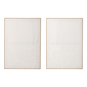 J-Line Tableau de Citations Love/Life - toile - blanc/cassé/naurel - 2 pièces