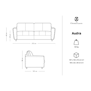 Canapé convertible ''Audra'' 4 places en cuir véritable gris clair