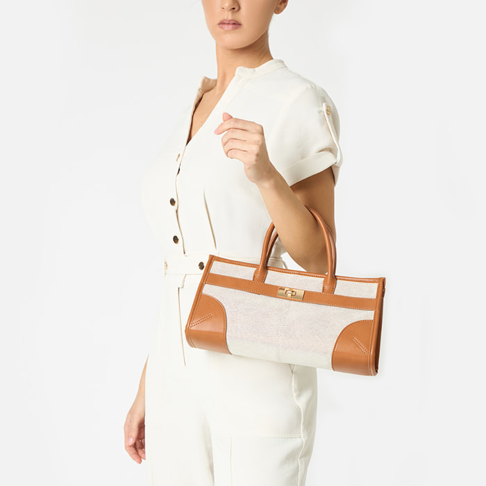 Mini bag donna beige in canvas