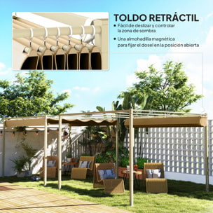 Pérgola con Techo Retráctil Pérgola de 3x3 m Cenador de Pared o Independiente con Cierre Magnético Protección UV30+ Pabellón para Jardín Patio Terraza Exterior Caqui