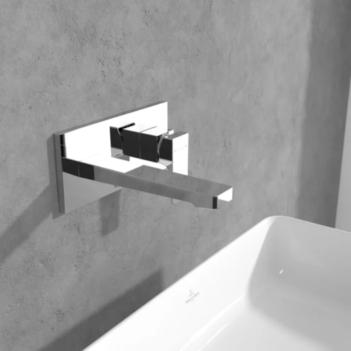 Mitigeur lavabo mural Architectura Square avec vidage Push Open Chrome