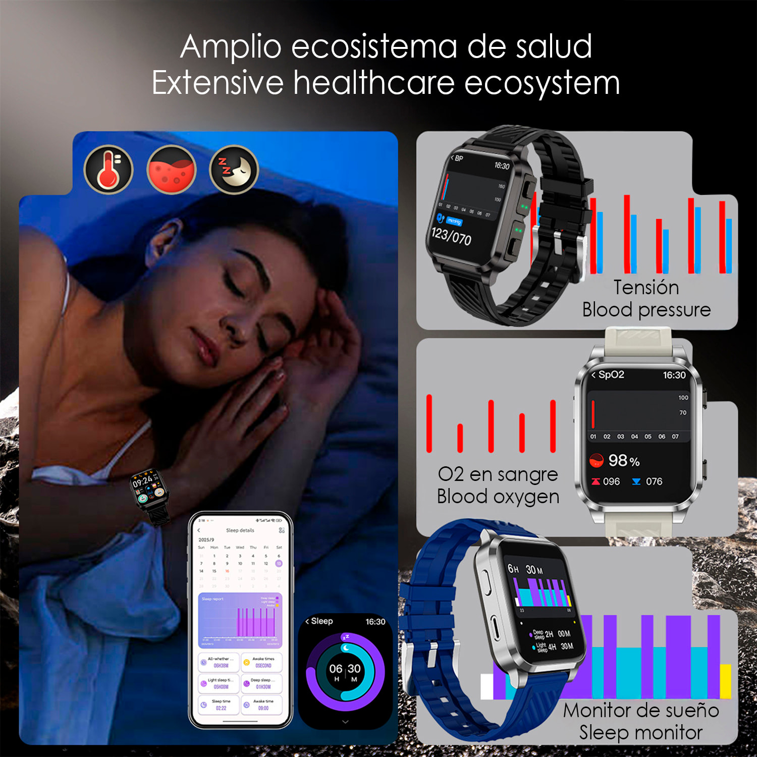 Smartwatch AIMB-Z20. Con termometro, modalità sportive, cuffie bluetooth integrate e 2 cinturini in silicone.