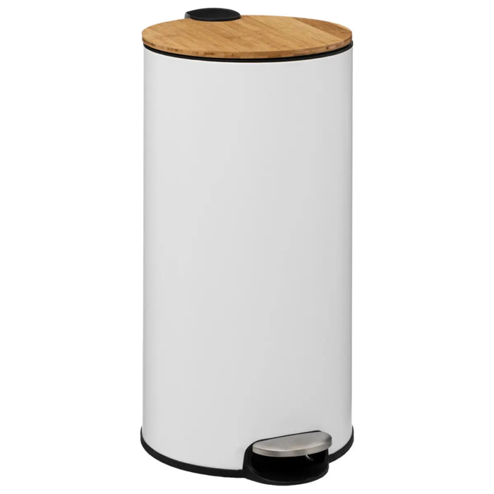 Poubelle couvercle bambou 30L Blanc Modern Color