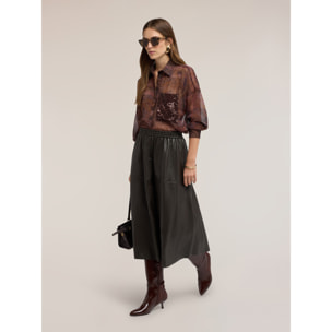Motivi - Camicia in chiffon e tasca paillettes - Marrone