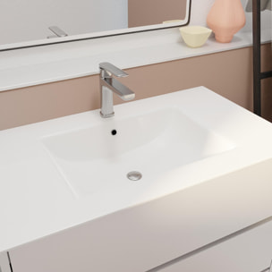 Pack Meuble Salle de Bains 80 cm Laqué Blanc, 3 tiroirs avec Vasque Céramique - XENOS