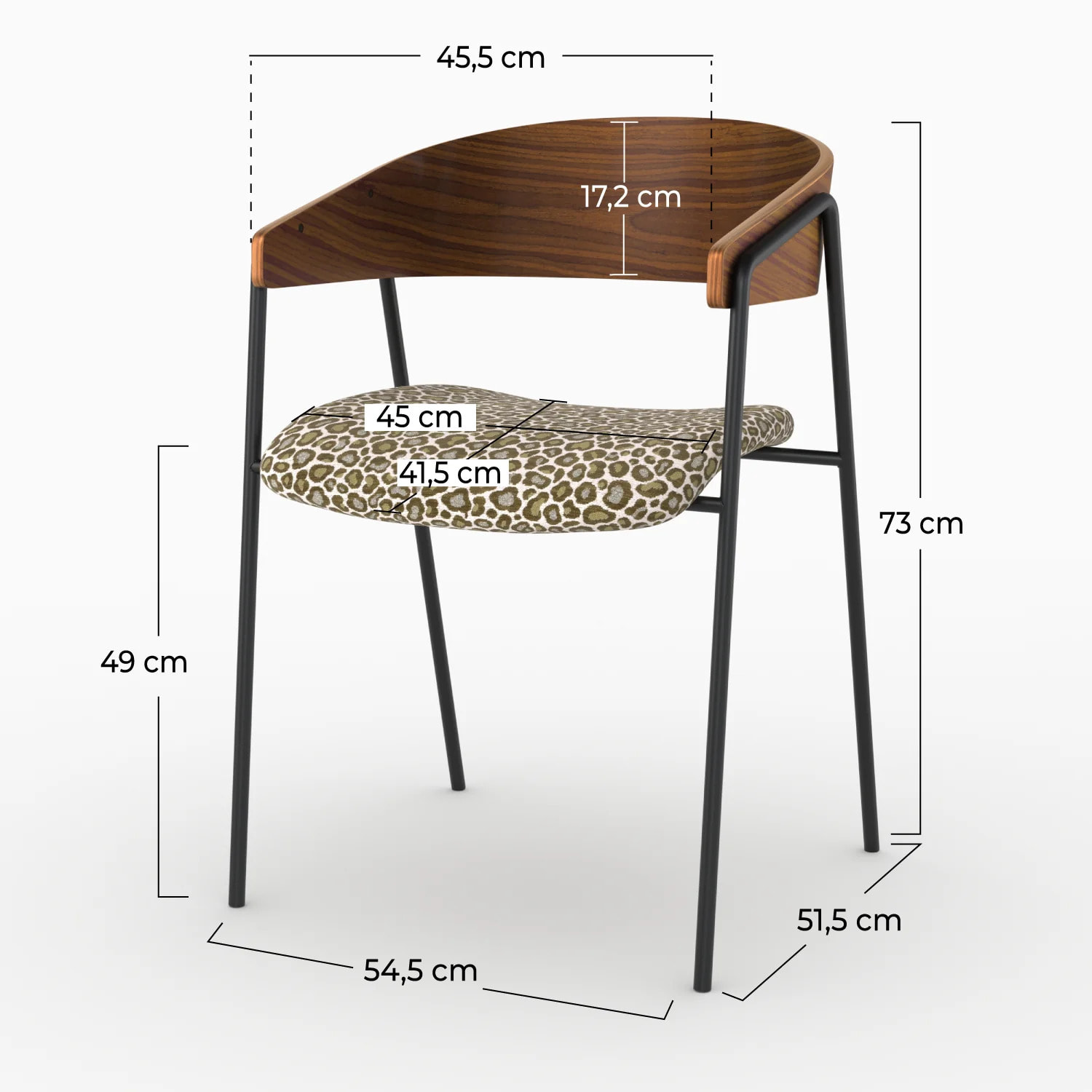 Lot de 2 chaises en tissu léopard vert kaki et bois de noyer - Esmée