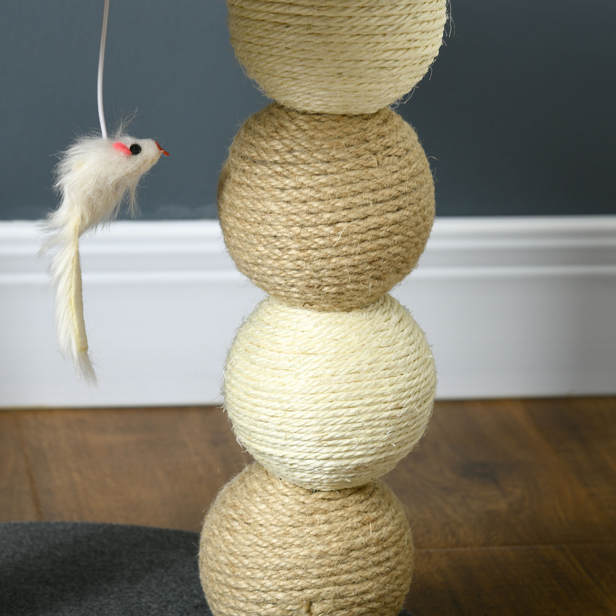 Árbol Rascador para Gatos Pequeño Torre para Gatos Centro de Actividades para Gatitos con Nido 4 Bolas y Poste de Sisal Carga 15 kg Ø40x48 cm Gris y Beige