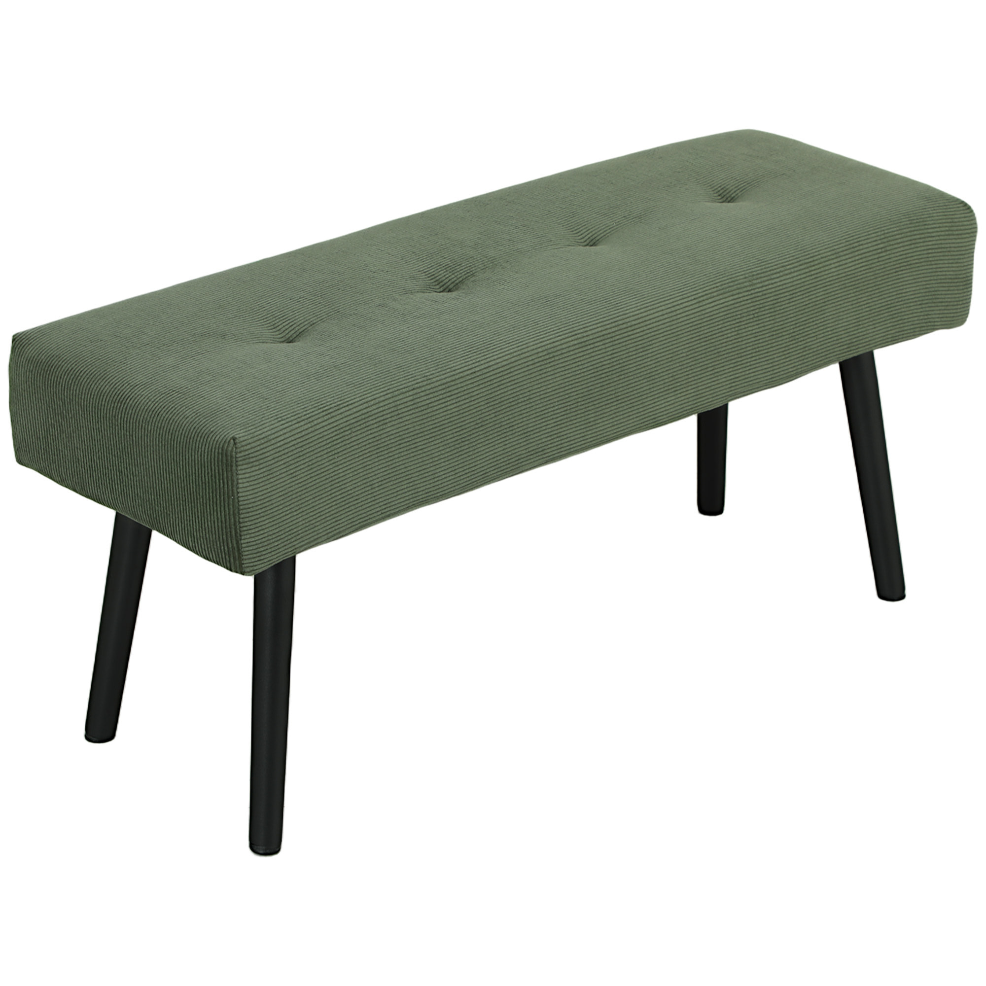 Banquette bout de lit velours côtelé design dim. 100 x 36 x 45 cm acier noir tissu vert