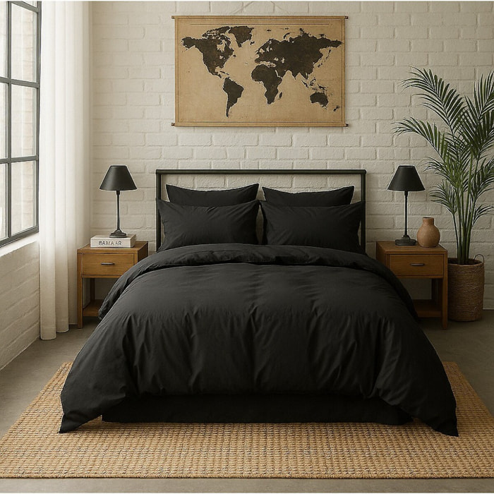 Housse De Couette 100% Percale De Coton Lavé Noir Minuit