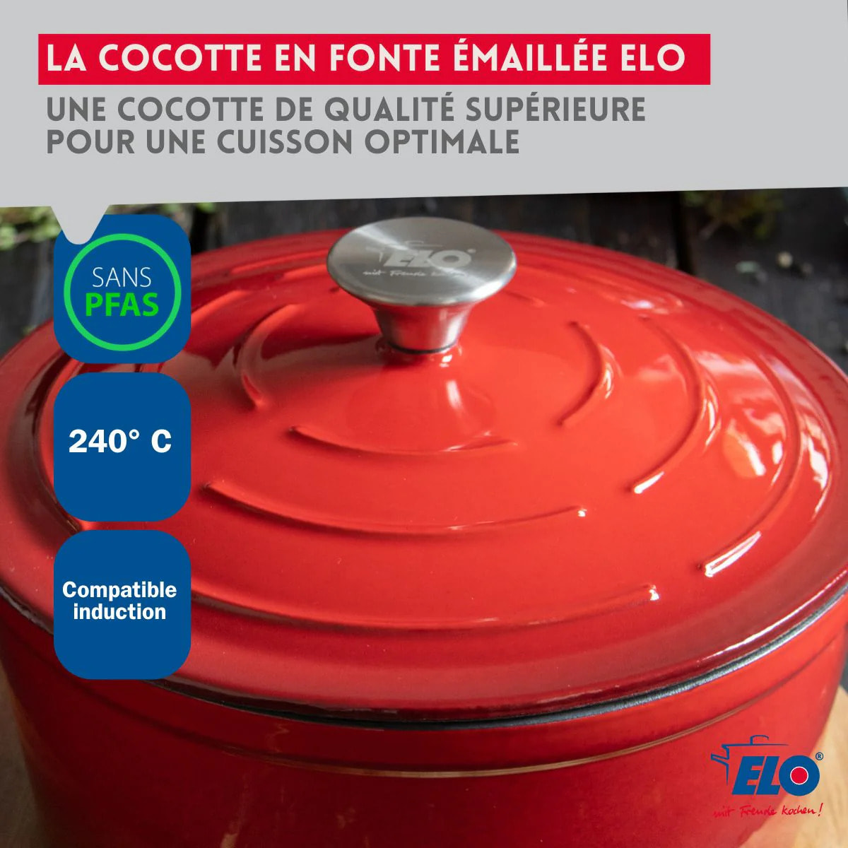 Cocotte en fonte émaillée 26 cm rouge cerise 4.5 L Elo