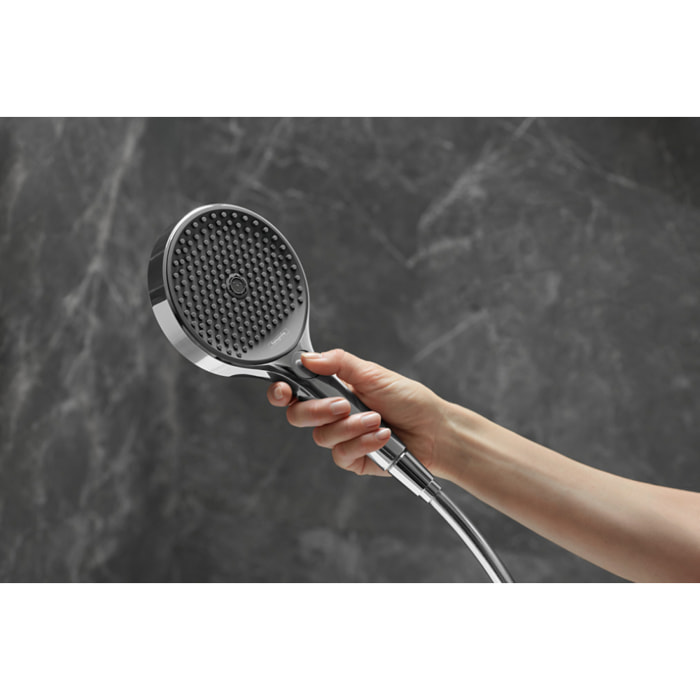 Ensemble support mural et douchette 130 3jet avec flexible de douche 160 cm chromé Rainfinity
