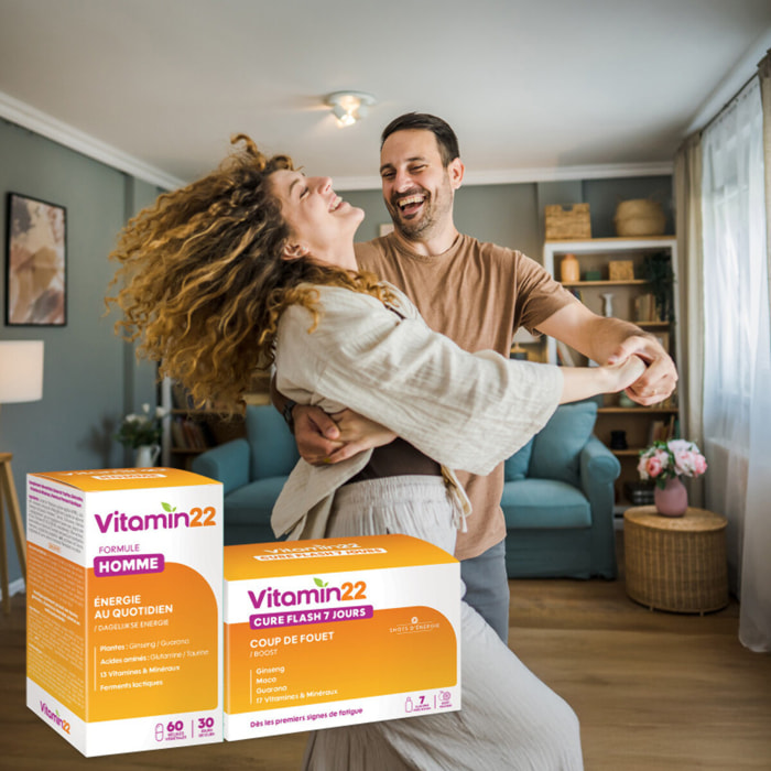 VITAMIN'22 - Pack Vitamin'22 Homme - Vitamin'22 Cure Flash 7 jours + Vitamin'22 Specific Homme - Anti-fatigue - Vitamines & minéraux - Etui de 7 doses de 30ml + Pilulier de 60 gélules végétales