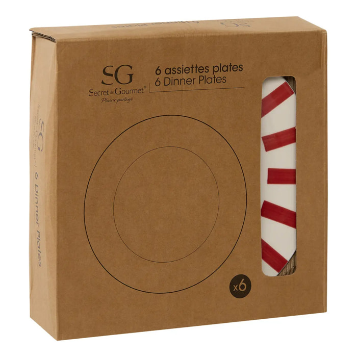 Lot de 6 assiettes plates Cheri rouge D26,8xH2,4cm