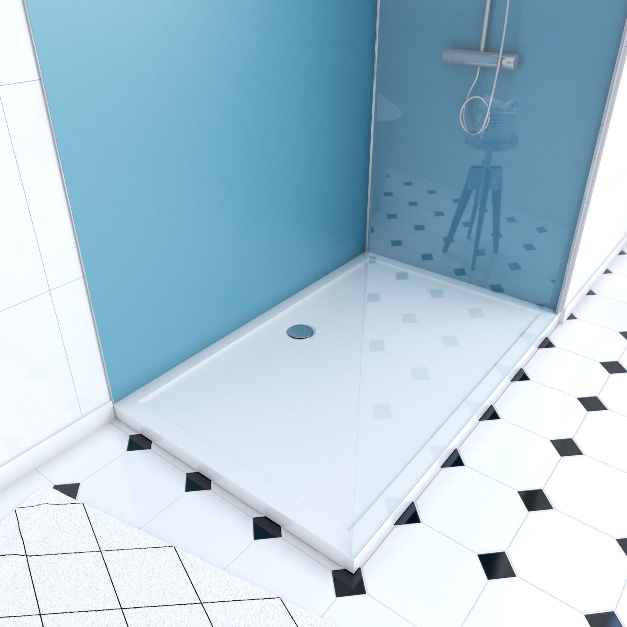 Pack Douche a l'Italienne 90x120 - Kit Panneaux Muraux Bleu/Chrome + Receveur + Paroi 6 mm