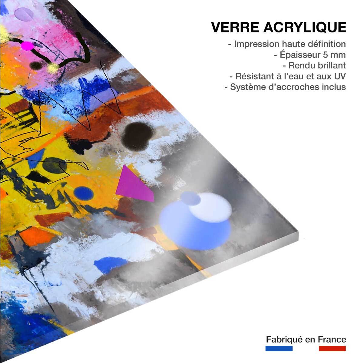 Tableau abstrait circle yellow blue Tableau plexiglas