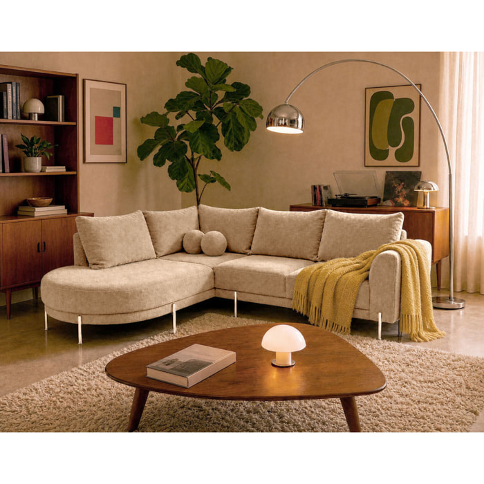Gabin - Canapé d'angle gauche 5 places en velours texturé - Beige