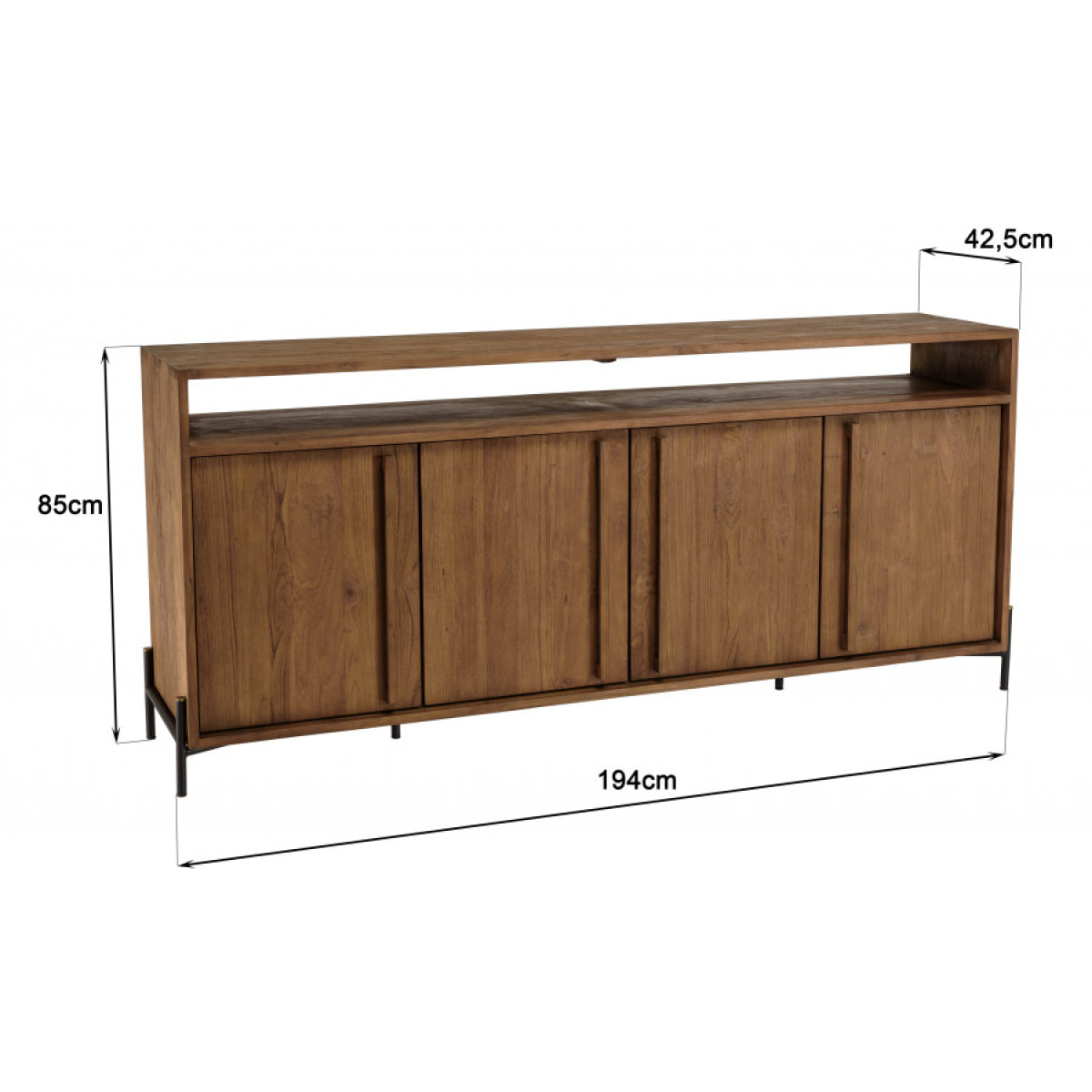 ALIDA - Buffet 4 portes 2 niches en bois de teck recyclé