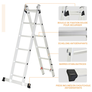 Échelle multifonction pliable aluminium 2 positions 2,49 m 10 échelons certification NF EN131 max. 150 Kg